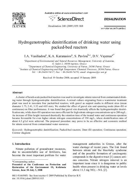 (PDF) Hydrogenotrophic denitrification of drinking water using packed ...