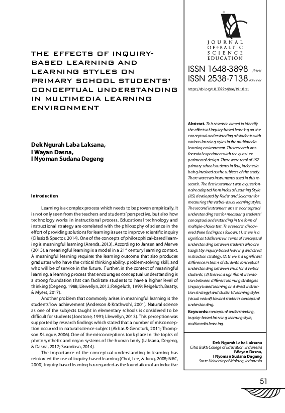 (PDF) The Effects of Inquiry-Based Learning and Learning Styles on ...