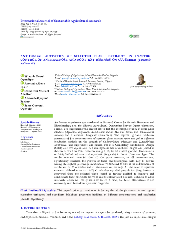 (PDF) Antifungal Activities of Selected Plant Extracts in In-Vitro ...