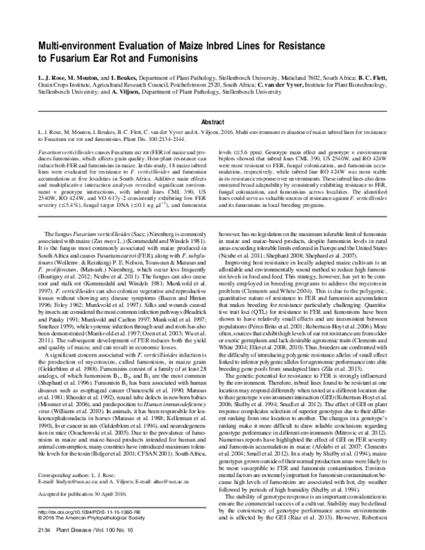 (PDF) Multi-environment Evaluation of Maize Inbred Lines for Resistance ...