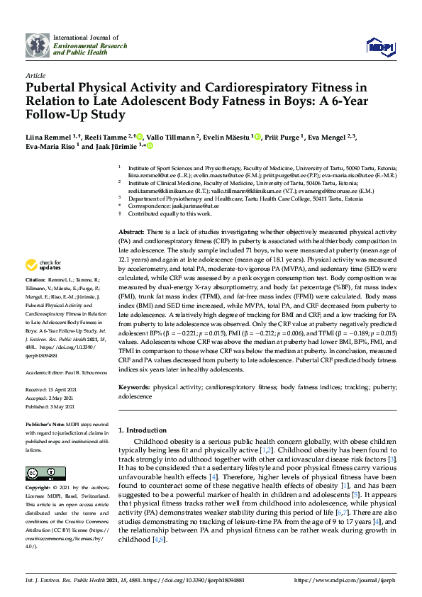(PDF) Pubertal Physical Activity and Cardiorespiratory Fitness in ...
