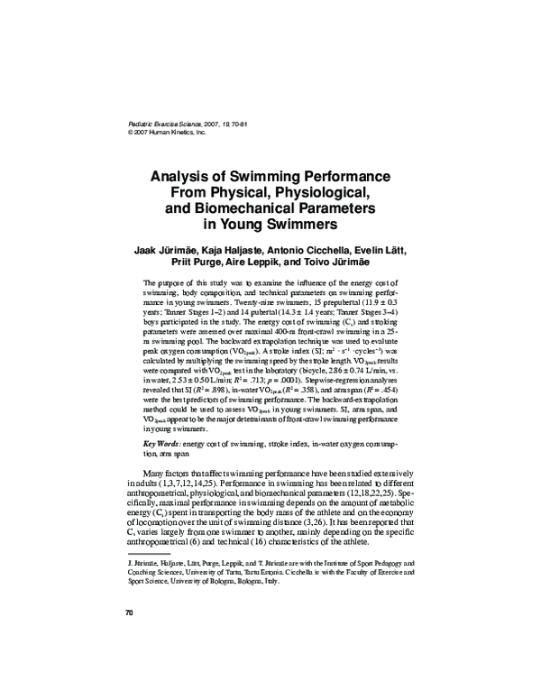 (PDF) Analysis of Swimming Performance from Physical, Physiological ...