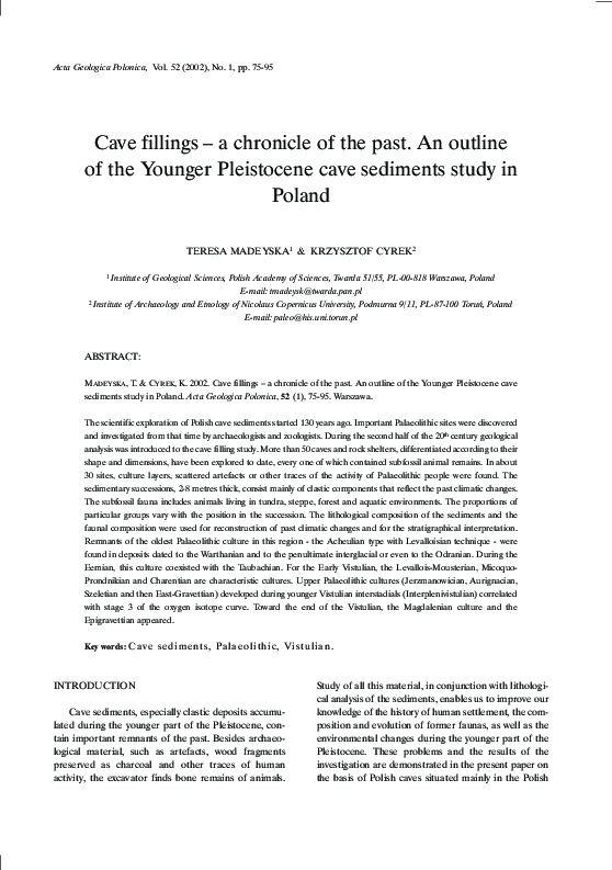 (PDF) Cave fillings - a chronicle of the past. An outline of the ...