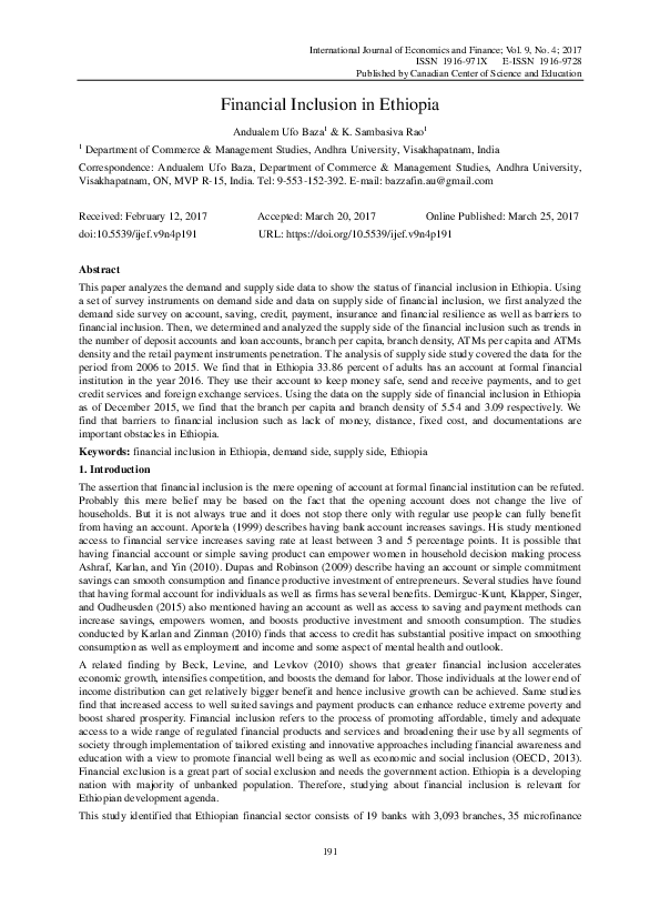 (PDF) Financial Inclusion in Ethiopia