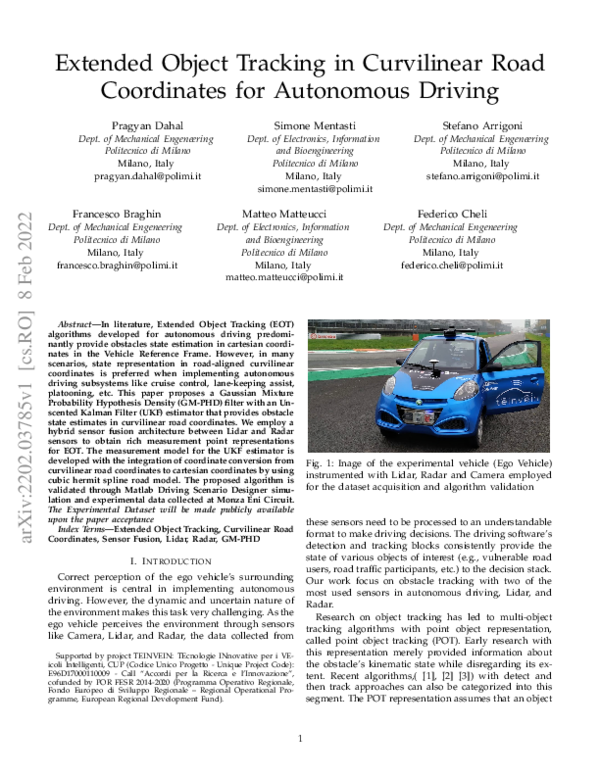 (PDF) Extended Object Tracking in Curvilinear Road Coordinates for ...