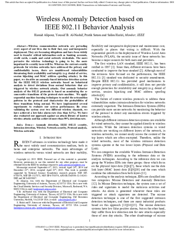 (PDF) Wireless Anomaly Detection Based on IEEE 802.11 Behavior Analysis