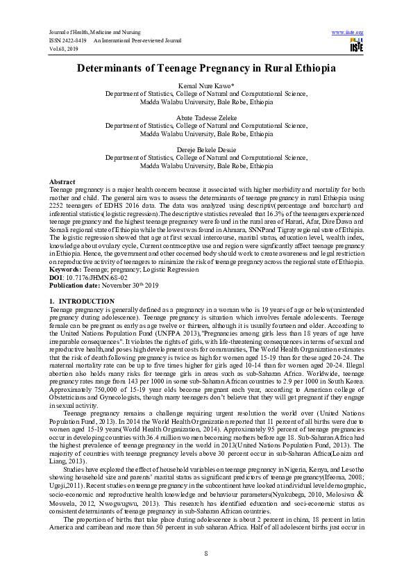(PDF) Determinants of Teenage Pregnancy in Rural Ethiopia