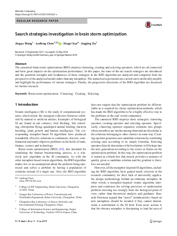 (PDF) Search strategies investigation in brain storm optimization