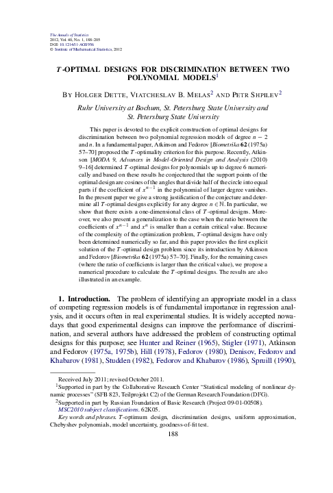 (PDF) T-optimal designs for discrimination between two polynomial models