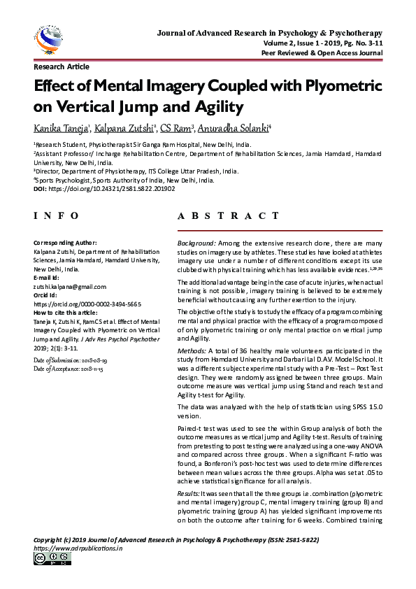 (PDF) Effect of Mental Imagery Coupled with Plyometric on Vertical Jump