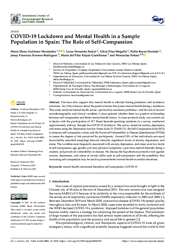 (PDF) COVID-19 Lockdown and Mental Health in a Sample Population in ...