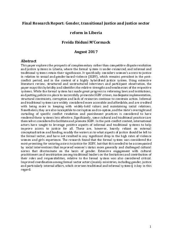 (PDF) Gender, transitional justice and justice sector reform in Liberia ...