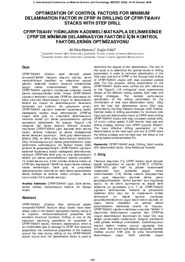 (PDF) OPTIMIZATION OF CONTROL FACTORS FOR MINIMUM DELAMINATION FACTOR ...