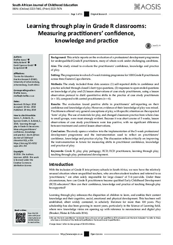 (PDF) Learning through play in Grade R classrooms: Measuring ...