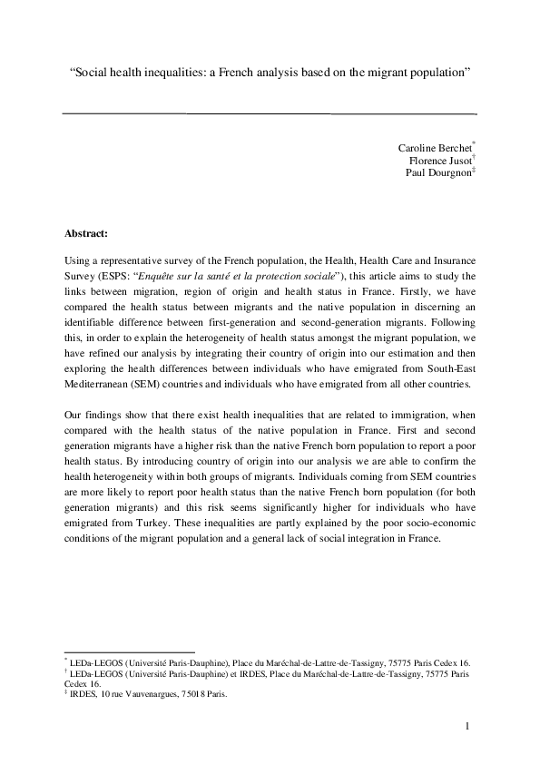 (PDF) Social health inequalities: a French analysis based on the ...