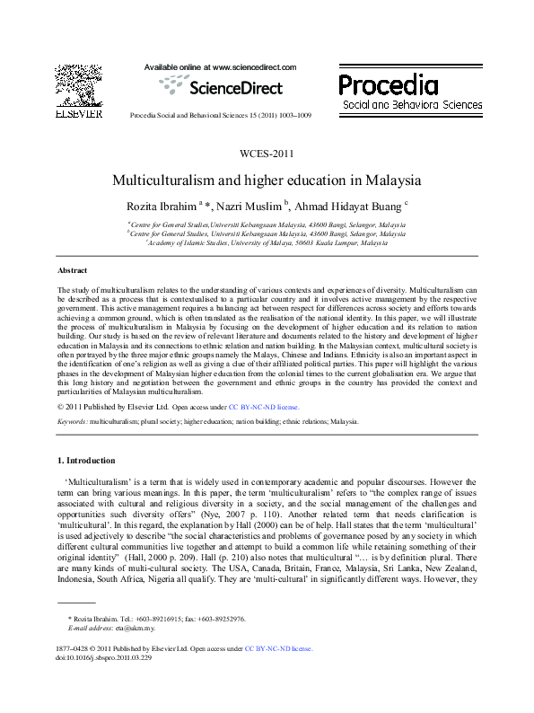 (PDF) Multiculturalism and higher education in Malaysia