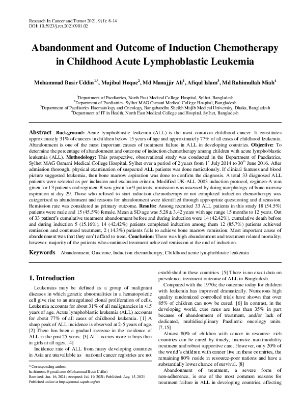 (PDF) Abandonment and Outcome of Induction Chemotherapy in Childhood ...