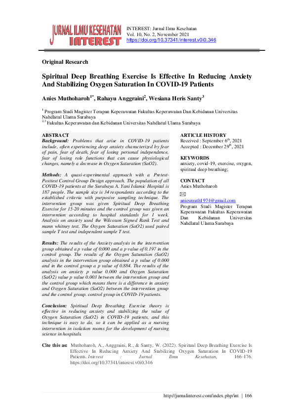 (PDF) Spiritual Deep Breathing Exercise Is Effective In Reducing ...