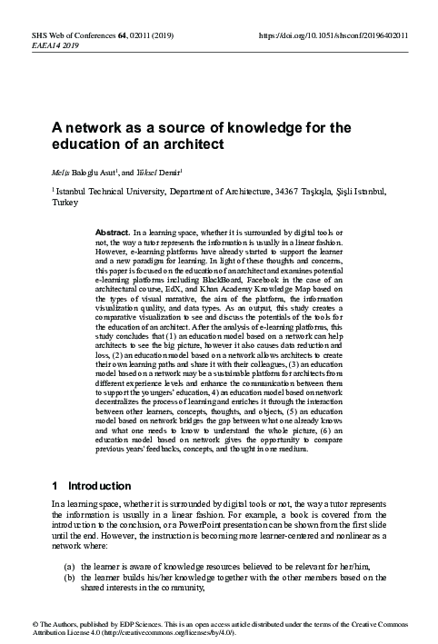 (PDF) A network as a source of knowledge for the education of an architect