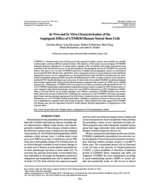 (PDF) In Vivo and in Vitro Characterization of the Angiogenic Effect of ...