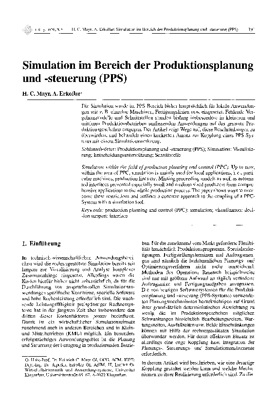 (PDF) Simulation im Bereich der Produktionsplanung und -steuerung (PPS)