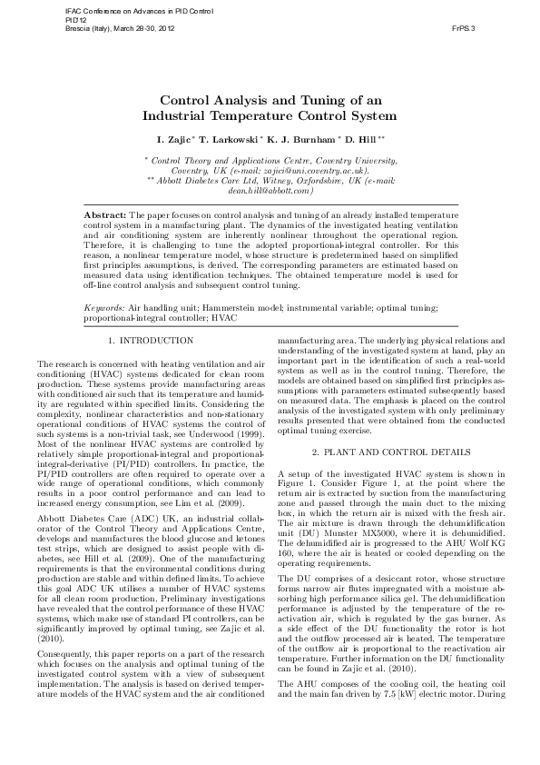 (PDF) Control Analysis and Tuning of an Industrial Temperature Control ...