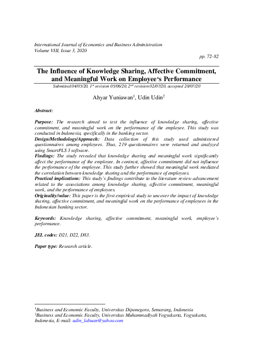 (PDF) The Influence of Knowledge Sharing, Affective Commitment, and ...