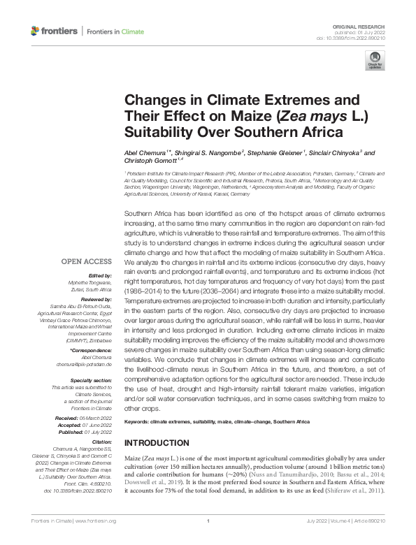 (PDF) Changes in Climate Extremes and Their Effect on Maize (Zea mays L ...