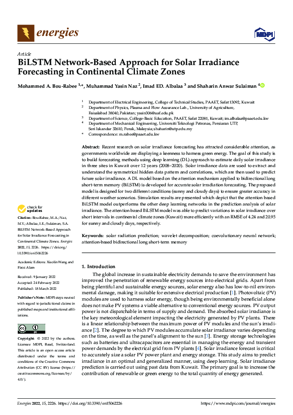 (PDF) BiLSTM Network-Based Approach for Solar Irradiance Forecasting in ...