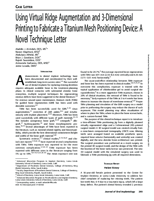 (PDF) Using virtual ridge augmentation and 3D printing to fabricate a ...