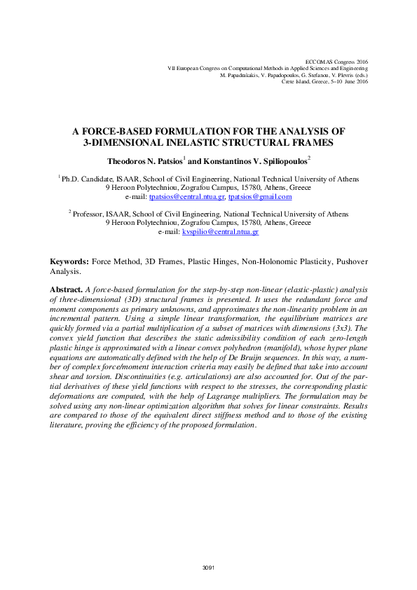 (PDF) A ForceBased Formulation for the Analysis of 3DIMENSIONAL