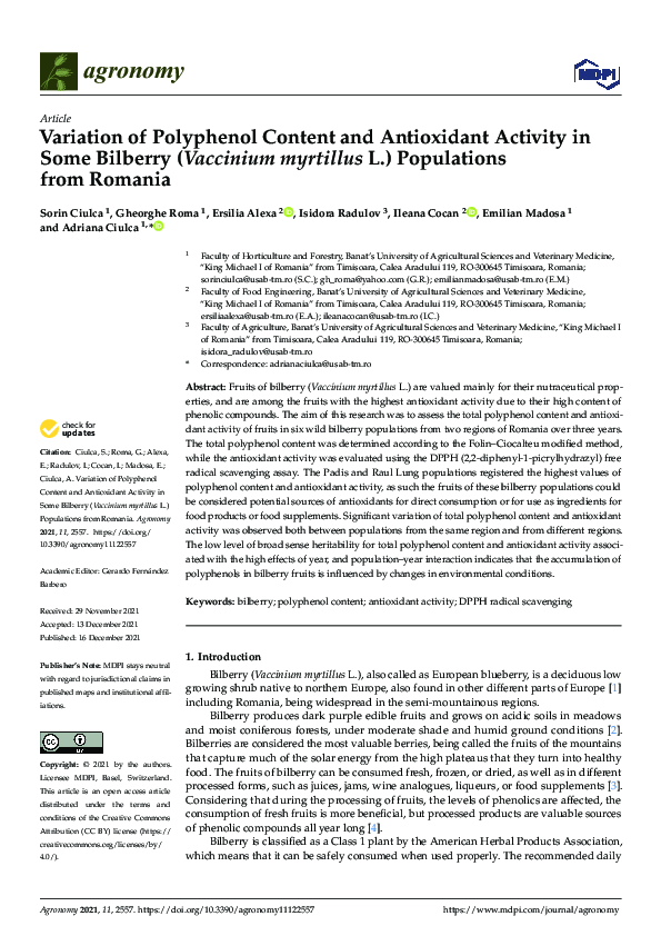 (PDF) Variation of Polyphenol Content and Antioxidant Activity in Some ...