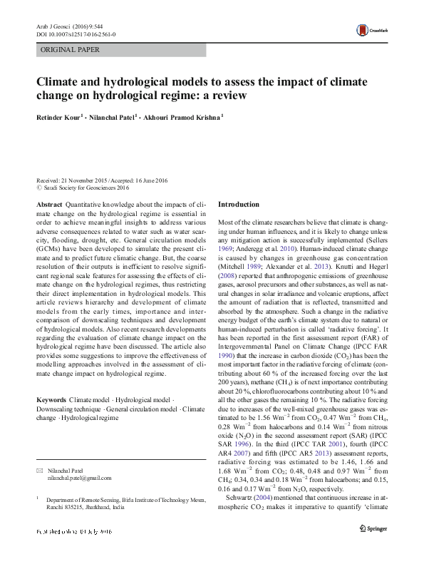 (PDF) Climate and hydrological models to assess the impact of climate ...