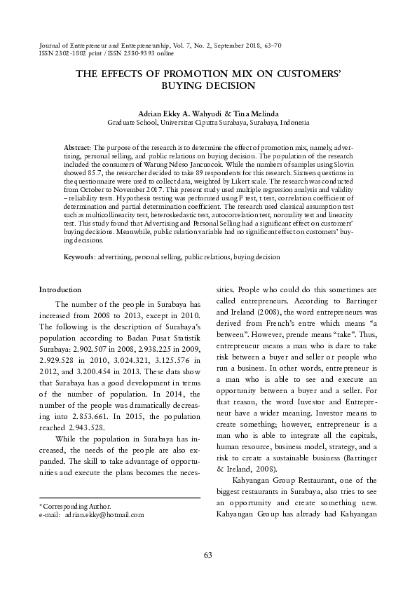 (PDF) The Effects of Promotion MIX on Customers’ Buying Decision