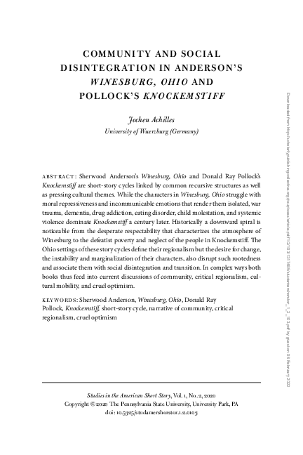(PDF) Community and Social Disintegration in Anderson's Winesburg, Ohio ...