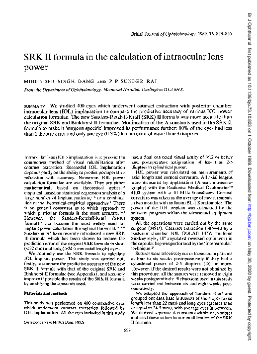 (PDF) SRK II formula in the calculation of intraocular lens power
