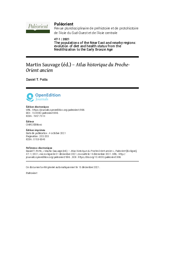 (PDF) Sauvage M. (éd.) 2020. Atlas historique du ProcheOrient ancien