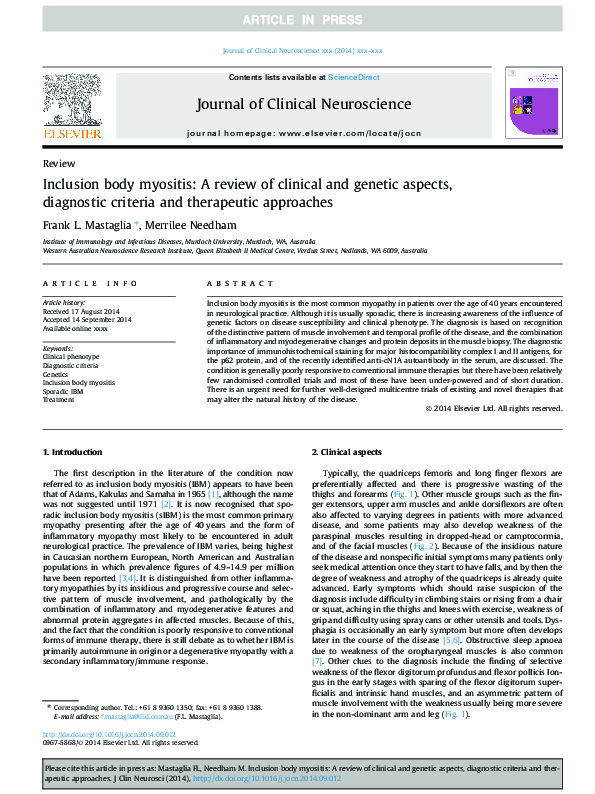 (PDF) Inclusion body myositis: a review of clinical and genetic aspects ...