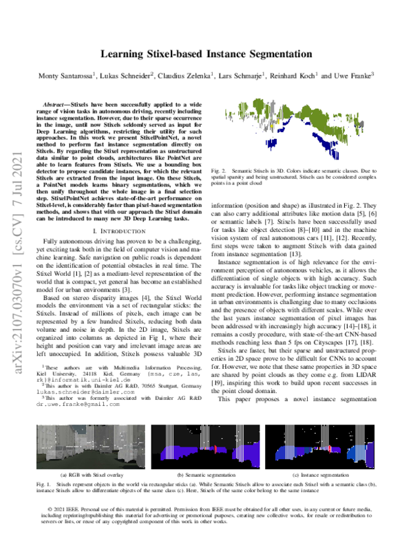 (PDF) Learning Stixel-based Instance Segmentation
