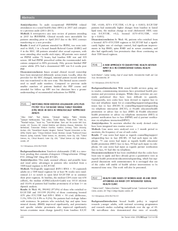 (PDF) P045 Switching from boosted atazanavir (ATV) plus FTC/TDF to a ...