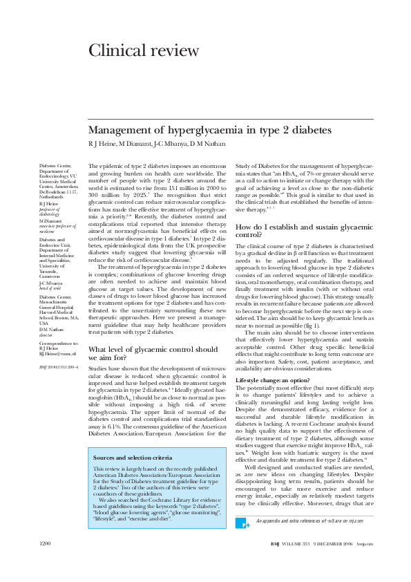 (PDF) Management of hyperglycaemia in type 2 diabetes: the end of ...