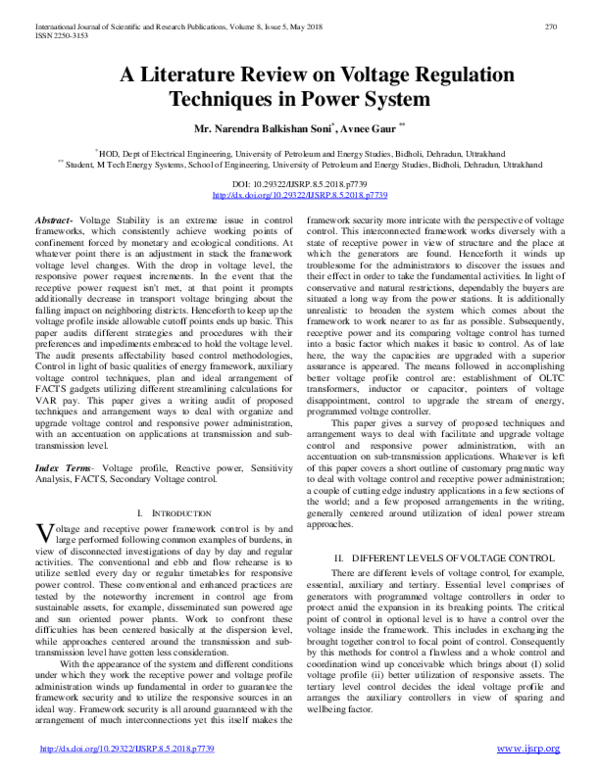 (PDF) A Literature Review on Voltage Regulation Techniques in Power System Balkishan Soni