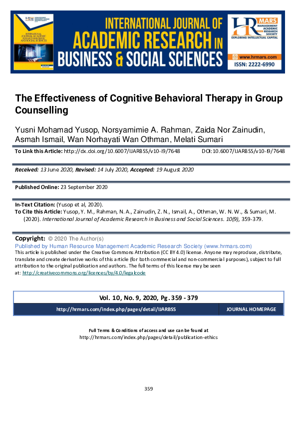 (PDF) The Effectiveness of Cognitive Behavioral Therapy in Group ...