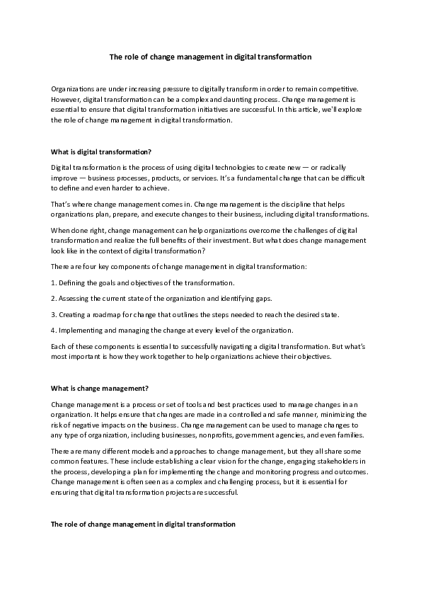 (DOC) The role of change management in digital transformation