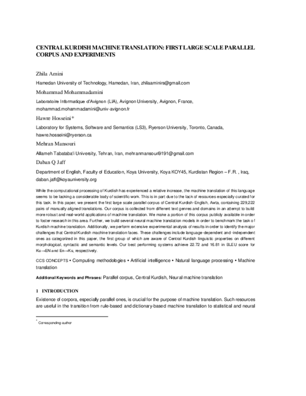 (PDF) Central Kurdish machine translation: First large scale parallel ...