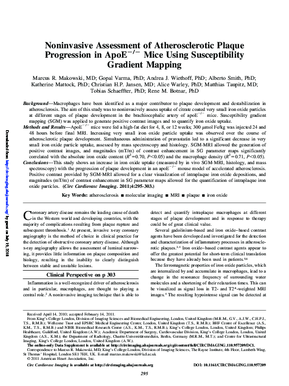 (PDF) Noninvasive Assessment of Atherosclerotic Plaque Progression in ...
