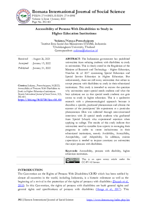 (PDF) Accessibility of Persons With Disabilities to Study in Higher ...