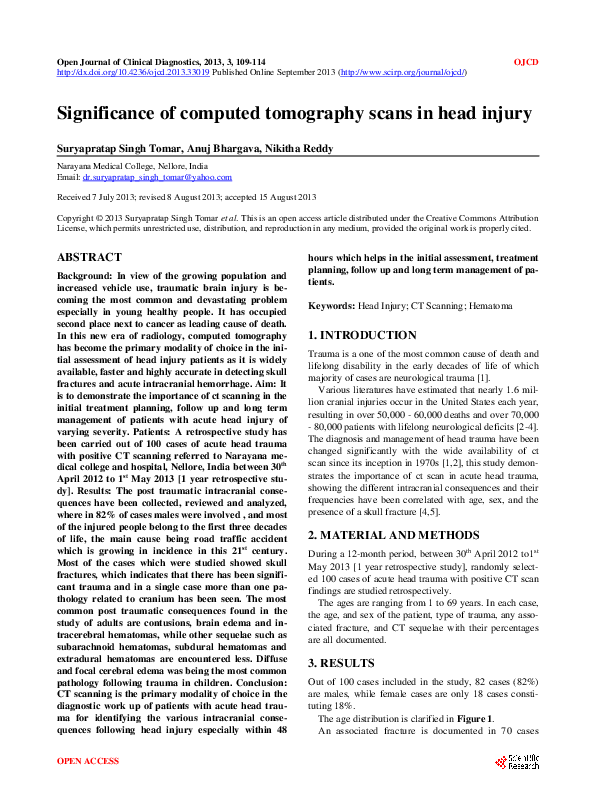 (PDF) Significance of computed tomography scans in head injury