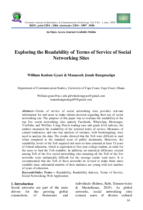 (PDF) Exploring the Readability of Terms of Service of Social ...