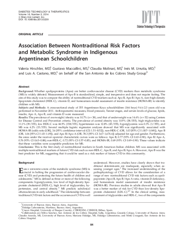 (PDF) Association Between Nontraditional Risk Factors and Metabolic ...